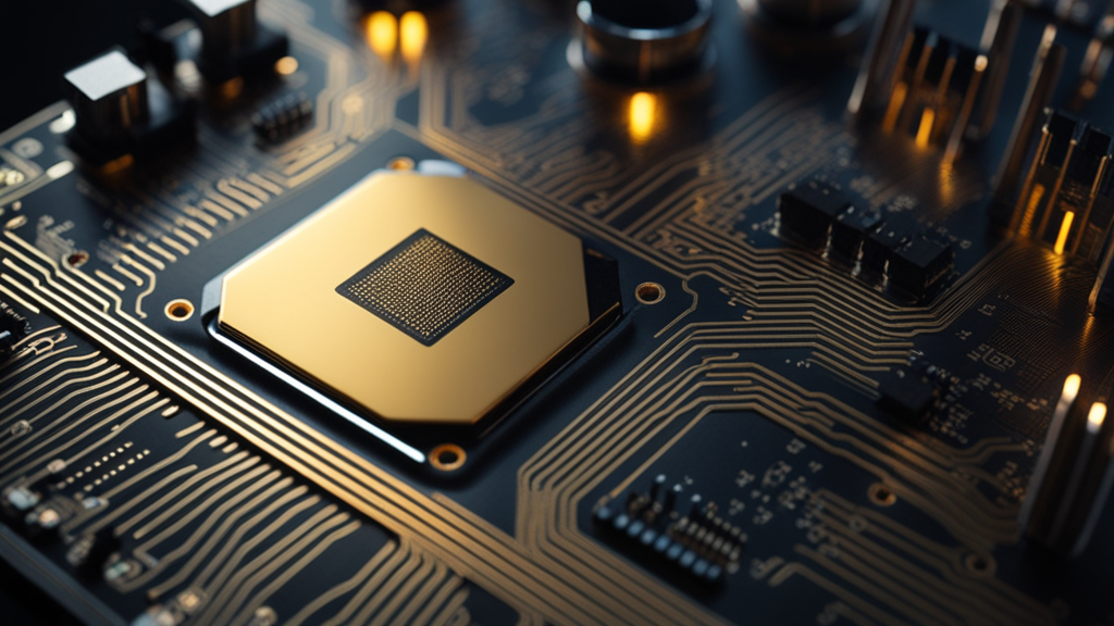 Advanced AI semiconductor chip with intricate glowing circuit pathways - Silver Intel