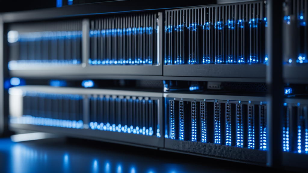 Advanced AI server infrastructure with complex blue network connections - Silver Intel